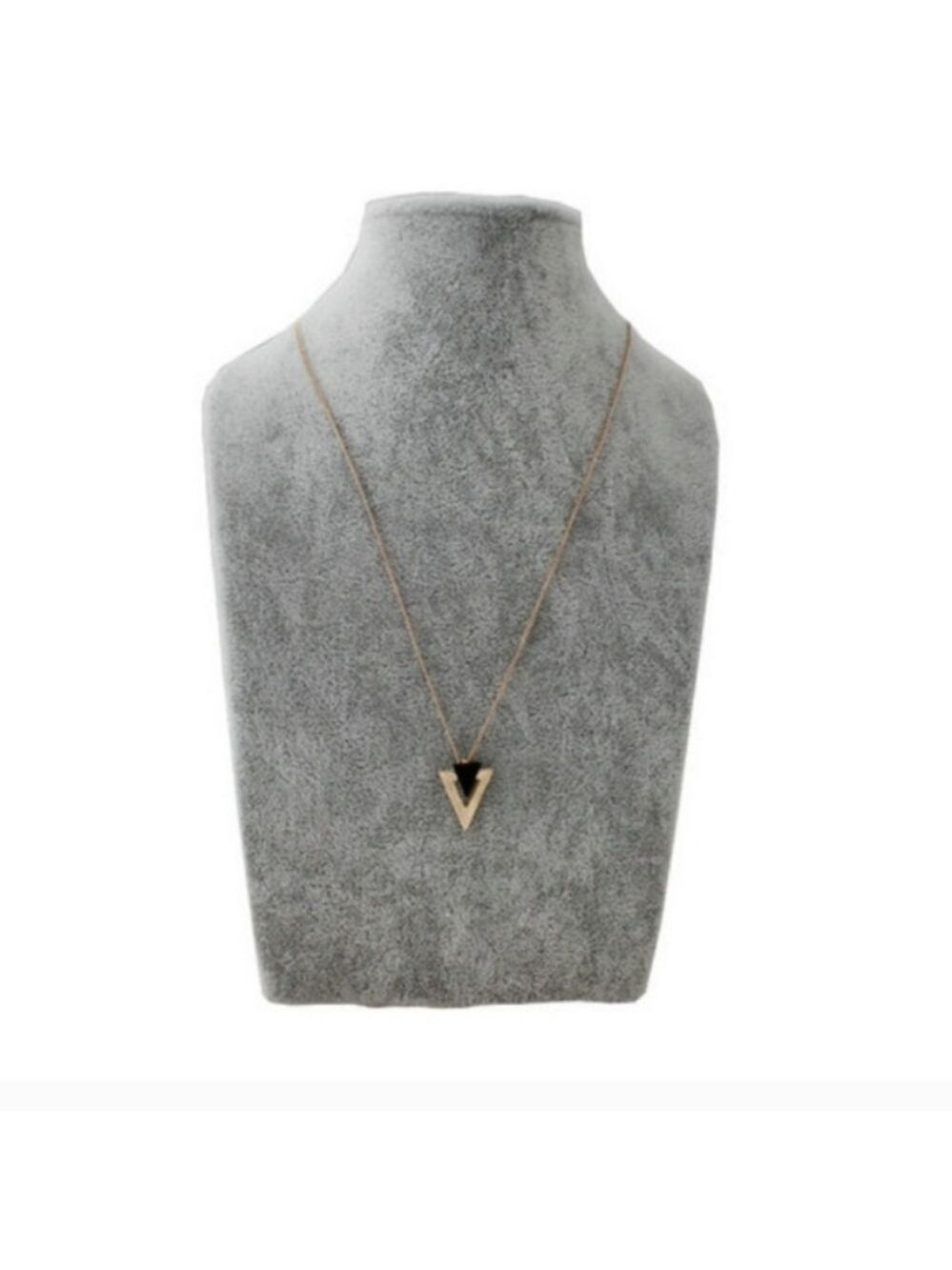 New!! Man Or Womans Gold Tone Triangle Pendant Necklace with Black Enamel Accent
